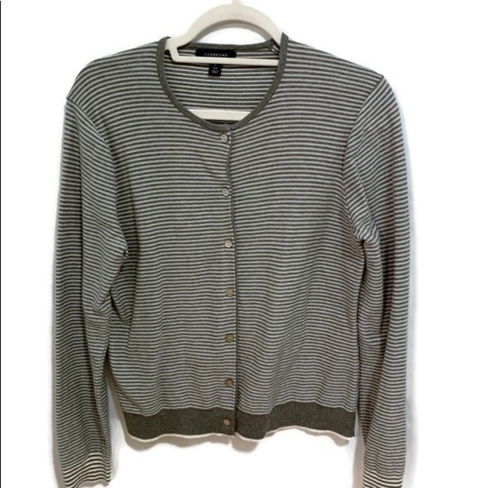 LANDS’ END Grey and White cardigan Size Size 6-8